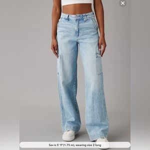 6 LONG - AE Dreamy Drape Stretch Super High-Waisted Cargo Baggy Wide-Leg Jean